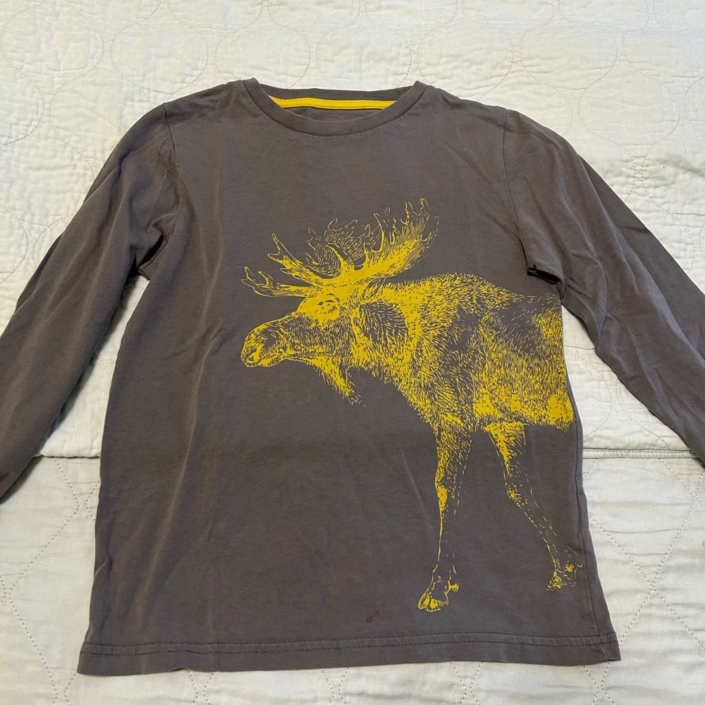 Mini Boden Gray Long Sleeve with Yellow Moose Print